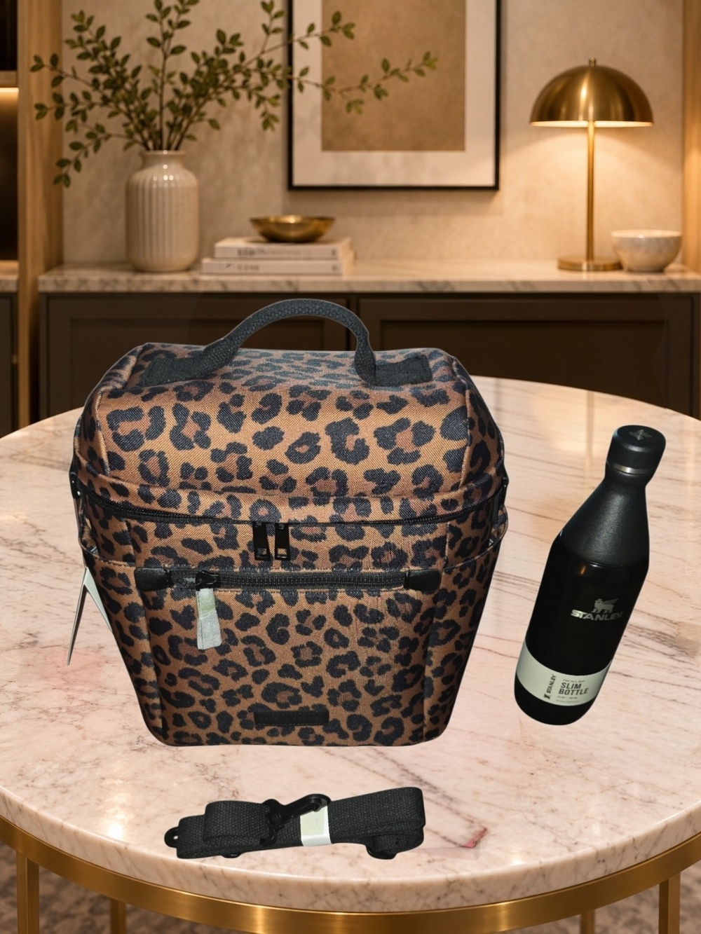 Brand New - Poppy & Peonies Leopard Insulated Lunch Bag w Stanley Slim Bottle